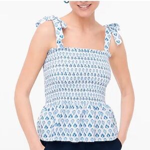 J. Crew Smocked Floral Cotton Top With Bow Tie Straps Womens Size S Classic EUC